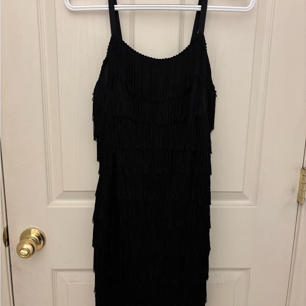 Onyx Nite Black Layered Fringe Mini Dress